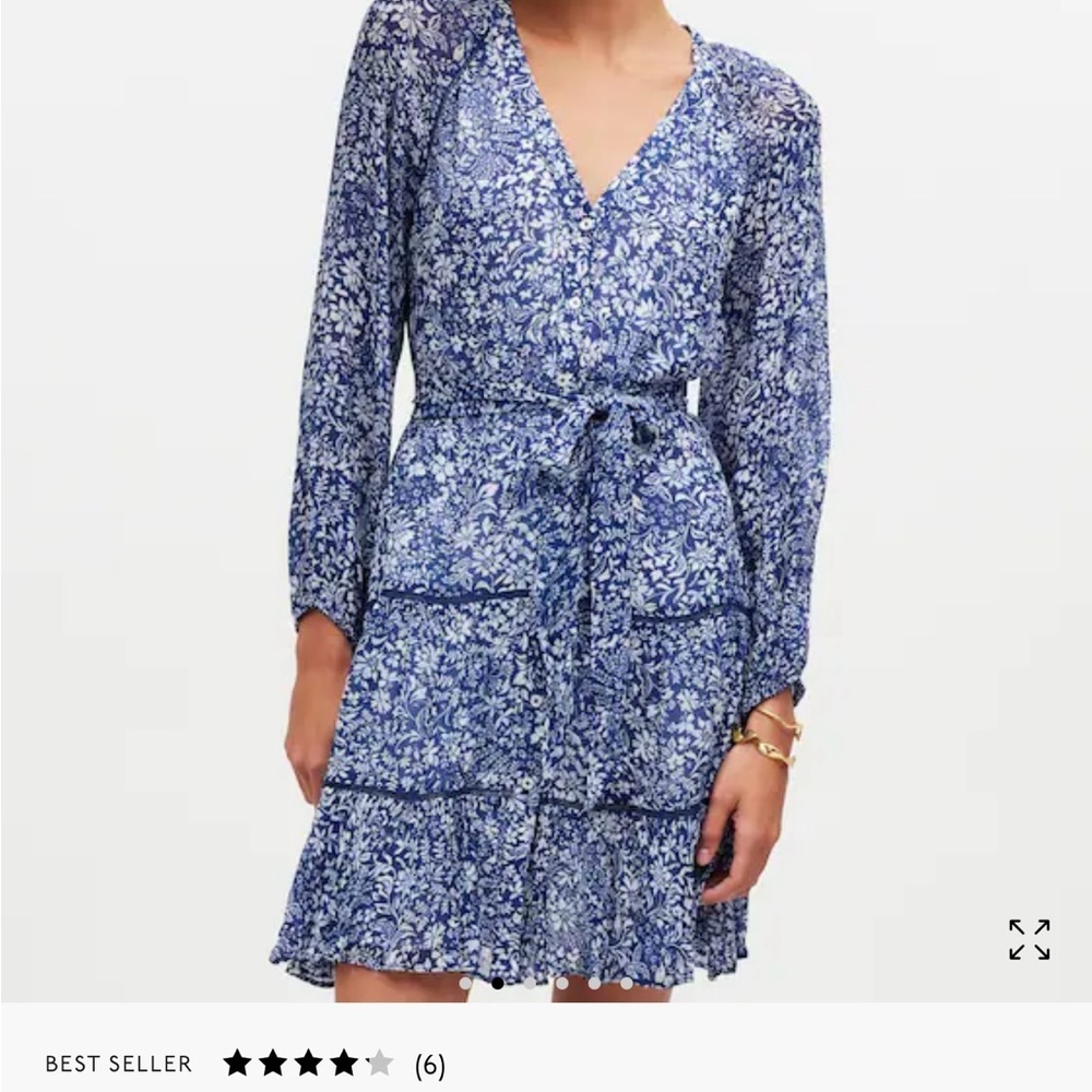 Madewell- Tie-Waist Tiered Mini Dress in Floral Womens Size 8 - Picture 4 of 10